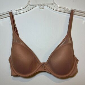 THIRDLOVE Bra 24/7 Classic Contour Plunge Bra Light Brown Removable Pads 30D